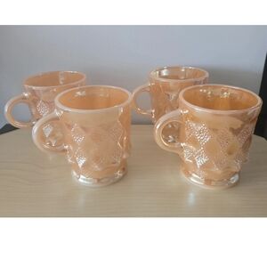 Vintage Anchor Hocking Fire King Kimberly Diamond Peach Luster Mugs Set of 4
